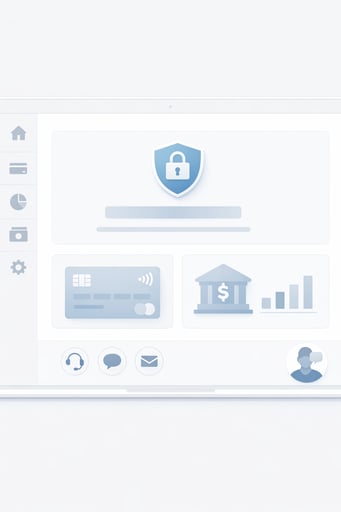 Clean minimalist image of secure online banking interface with member support features