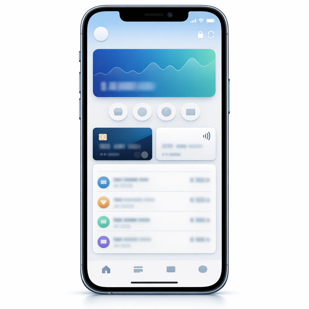 Clean mobile banking interface showing secure account dashboard on smartphone