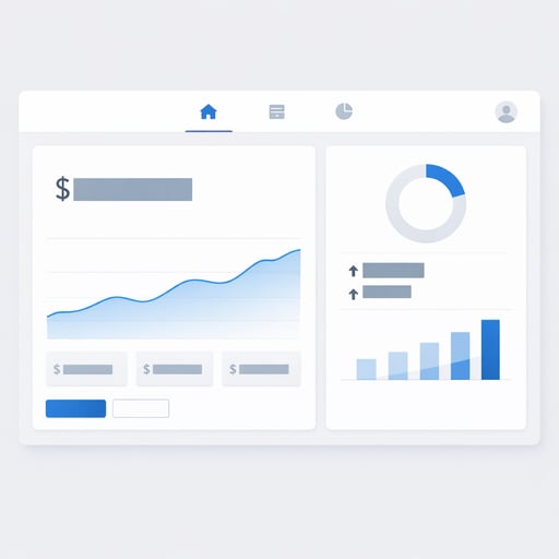 Clean online banking dashboard displaying high yield checking account balance and interest earnings Clean online banking dashboard displaying high yield checking account balance and interest earnings