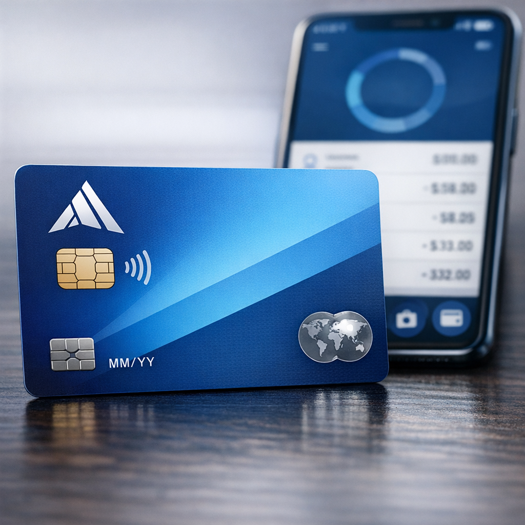 Close-up of ABBA Credit Union credit card with mobile banking app