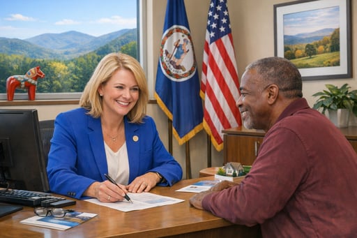 Friendly ABBA Credit Union loan officer consulting with member at Virginia branch office
