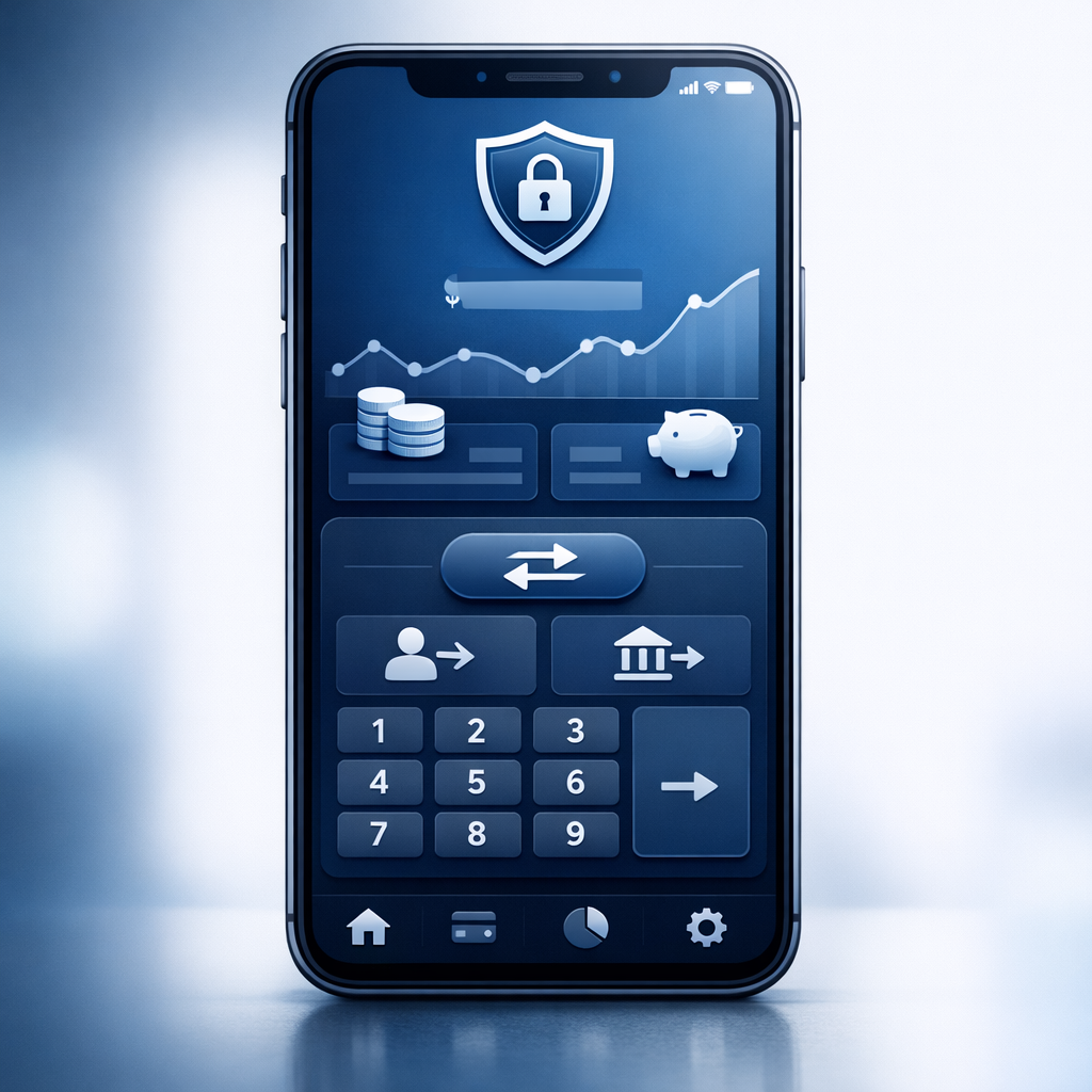 Mobile banking app displaying secure savings account access and fund transfers