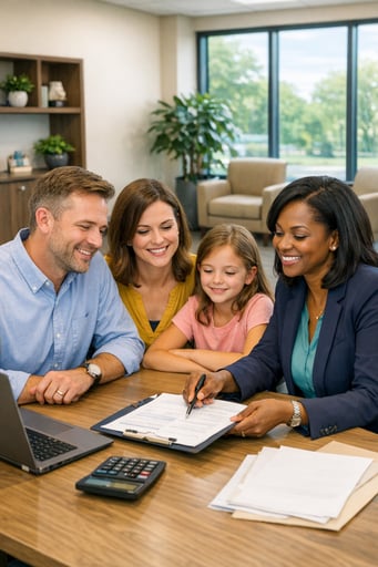 Virginia family reviewing loan options with ABBA Credit Union loan officer in bright, welcoming office Virginia family reviewing loan options with ABBA Credit Union loan officer in bright, welcoming office