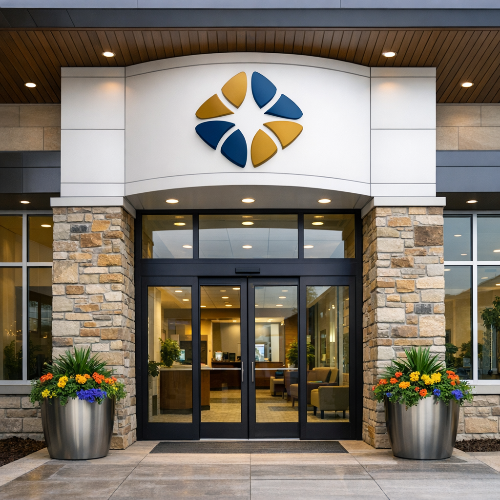 Welcoming ABBA Credit Union branch entrance with clear signage