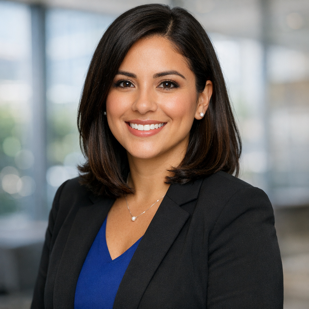 Professional portrait of Emily Rodriguez, Member Experience Coordinator, in business attire